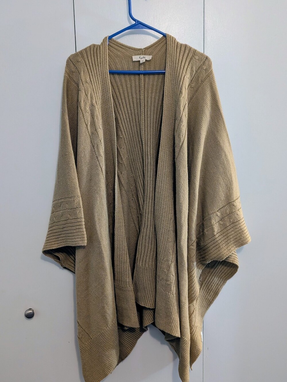 Kye Mi Size Large Light Brown Tan Open-Front Knit Poncho Sweater Cardigan